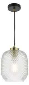 Dar Lighting Tehya Ceiling Pendant Light In Matt Black Finish With Textured Glass TEH0154