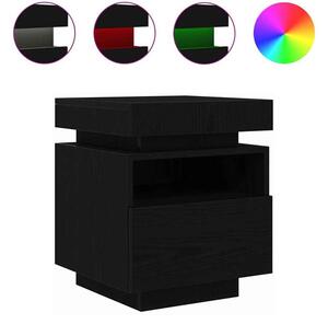 Syracuse Wooden Bedside Cabinet With 1 Drawer And LED - Black Oak