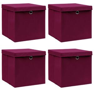 Storage Boxes with Lids 4 pcs Dark Red 32x32x32 cm Fabric