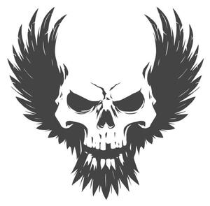 Art Print Black skull illustration with wings, d1sk