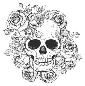 Art Print Skull and flowers hand drawn illustration., vidimages