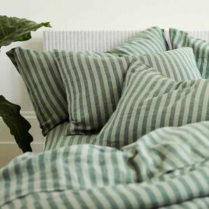 Piglet Pine Green Pembroke Stripe Linen Pillowcases (Pair) Size Square