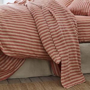 Piglet Sandstone Red Pembroke Stripe Linen Flat Sheet Size Double