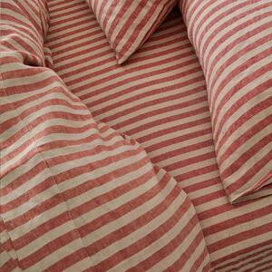 Piglet Sandstone Red Pembroke Stripe Linen Fitted Sheet Size Super King