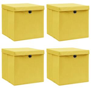 Storage Boxes with Lids 4 pcs Yellow 32x32x32 cm Fabric