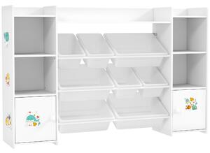 AIYAPLAY Kids Toy Organizers and Storage with 8 Removable Storage Bins and Bookshelf, White