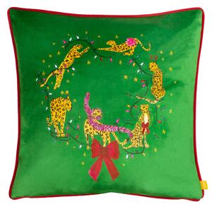 Purrfect Leaping Leopards Filled Cushion 43cm x 43cm Green Gold