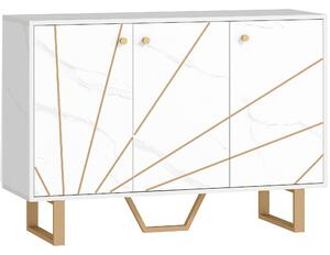 HOMCOM Sideboard Storage Cabinet, Modern Storage Cupboard with Adjustable Shelves and Metal Legs for Living Room, Kitchen, Dining Room, Entryway, White Marble Tone