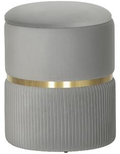 HOMCOM Velvet-Feel Storage Ottoman - Light Grey