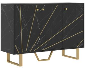 HOMCOM Sideboard Storage Cabinet, Modern Storage Cupboard with Adjustable Shelves and Metal Legs for Living Room, Kitchen, Dining Room, Entryway, Black Marble Tone