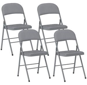 HOMCOM 4 Pack Folding Chairs with Padded Seats, Velvet Portable Party Chairs with Steel Frame, Light Grey