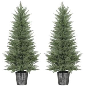 HOMCOM 135cm Artificial Cypress Trees Set of 2, UV Resistant Artificial Plants with Decorative Pot, Fake Plants for Indoor Outdoor Decor, Green