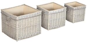Outsunny Set of 3 Log Baskets for Wood Burner Indoor, Round torage Basket with Lining and Rope Handles for Fireside Storage, Blankets, Beige