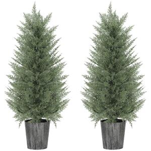 HOMCOM 90cm Artificial Cypress Trees Set of 2, UV Resistant Artificial Plants with Decorative Pot, Fake Plants for Indoor Outdoor Decor, Green