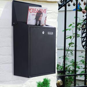 Costway Steel Lockable Postbox Locking Home Letter Post Box Wall Mounted-Black