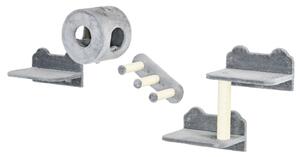 PawHut 4PCs Wall-Mounted Cat Tree, with Steps, Perch, Cat House - Grey