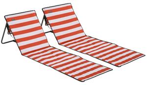 Outsunny Set of 2 Foldable Garden Beach Chair Mat, Outdoor Sun Lounger Seats with Adjustable Back, Magazine Pocket, Carry Bag