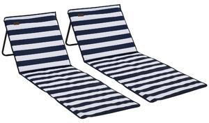 Outsunny Set of 2 Foldable Garden Beach Chair Mat, Outdoor Sun Lounger Seats with Adjustable Back, Magazine Pocket, Carry Bag