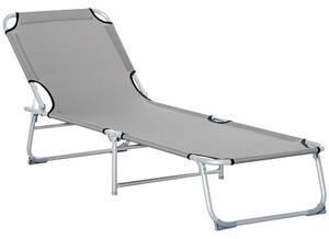 Outsunny Reclining Sun Lounger Chair Folding Camping Bed with 4-Position Adjustable Backrest, Grey