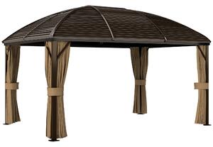 Outsunny 3 x 4m Hardtop Gazebo Canopy with Metal Roof, Aluminium Gazebo Permanent Pavilion with Netting and Curtains, Brown