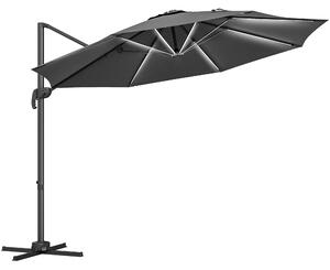 Outsunny Waterproof 3(m) Adjustable Cantilever Parasol with Base, Solar LED Lights, Dark Grey Aosom UK