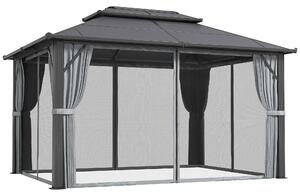 Outsunny 3 x 4m Hardtop Gazebo Canopy with UPF30+ Roof, Garden Gazebo Permanent Pavilion with Mosquito Netting and Curtains for Patio, Deck, Grey