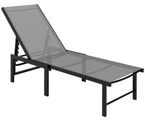 Outsunny Sun Lounger for Garden, 5-Level Adjustable Reclining Sun Lounger Chair, Flat Garden Lounger Sunbed with Texteline Seat, Steel Frame for Patio, Beach, Grey