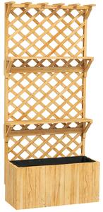 Outsunny 52L Wooden Planter, with Trellis and Shelves - Nature Wood Finish