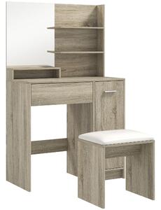 HOMCOM Dressing Table and Stool Set, with Storage - Natural Wood Finish