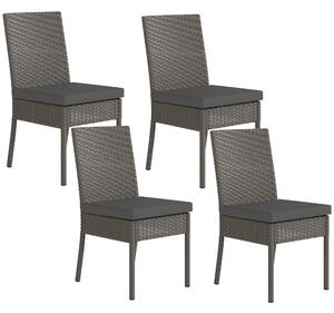 Outsunny Set of Four Armless Rattan Garden Chairs - Dark Grey