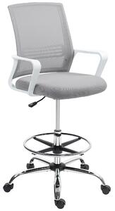 HOMCOM Draughtsman Chair, Mesh Drafting Chair, Ergonomic Office Chair with Lumbar Support, Adjustable Foot Ring, Grey