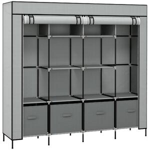 HOMCOM Fabric Wardrobe for Bedroom, Portable Cloth Wardrobe with 10 Compartments, 2 Hanging Rails and 4 Fabric Drawers, 166 x 42.5 x 169.5cm, Dark Grey