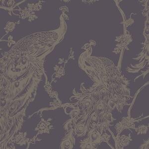 DUTCH WALLCOVERINGS Wallpaper Peacock Purple and Silver