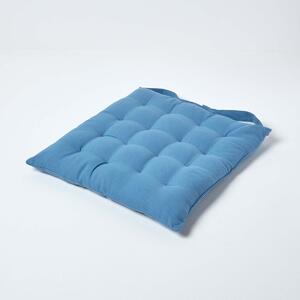 Airforce Blue Plain Seat Pad with Button Straps 100% Cotton 40 x 40 cm