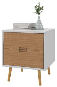 HOMCOM Wood Effect Wto-Drawer Bedside Table - Brown/White
