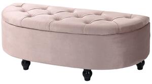HOMCOM Semi-Circle Bed End Bench Ottoman with Storage Tufted Upholstered Accent Seat Footrest Stool with Rubberwood Legs for Bedroom & Entryway, Pink