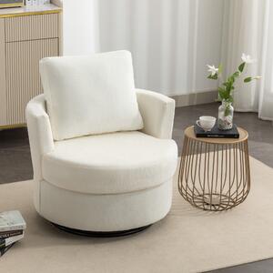 Chenille Swivel Recliner with Back Cushion and Thick Foam Padding, Upholstered Round Barrel Chair 360° Rotation, 83x78.5x86 cm, Ivory Aosom UK