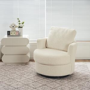 Chenille Swivel Recliner with Back Cushion, Thick Foam Pad, Oversize 360 Degree Swivel Round Sofa with 3 Pillows, 78.5x83x86 cm, White Aosom UK