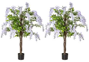 HOMCOM Set of 2 Artificial Plants Wisteria Floral in Pot, Fake Plants for Home Indoor Outdoor Decor, 100cm
