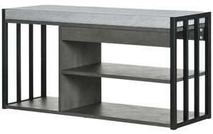 HOMCOM Shoe Storage Bench, Upholstered Entryway Bench with 3 Open Shelves, Grey, Ideal for Hallway