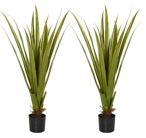 HOMCOM Artificial Agave Plants, Set of 2, Faux Succulents in Pot for Indoor Outdoor Decor, 15x15x90cm, Green