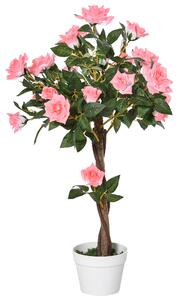 Outsunny Set of 2 Artificial Plants Pink Rose Floral in Pot, Fake Plants for Home Indoor Outdoor Decor, 90cm