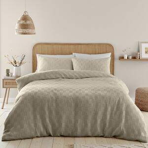 Catherine Lansfield Waffle Checkerboard Duvet Cover Bedding Set Natural