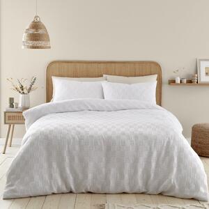 Catherine Lansfield Waffle Checkerboard Duvet Cover Bedding Set White