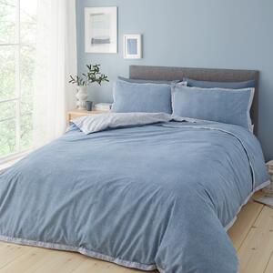 Catherine Lansfield Oslo Textured Trim Duvet Cover Bedding Set Denim Blue