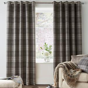 Laura Ashley Alfriston Check Blackout Ready Made Eyelet Curtains Pale Charcoal