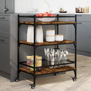 Byron Wooden Kitchen Trolley With 3 Shelves In Smoked Oak