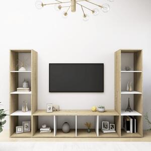 TV Cabinets 3 pcs White & Sonoma Oak 142.5x35x36.5 cm Chipboard