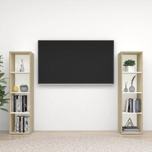 TV Cabinets 2 pcs White & Sonoma Oak 142.5x35x36.5 cm Chipboard