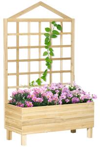 Outsunny Garden Planters with Trellis for Vine Climbing, Distressed Wooden Raised Beds, 90x43x150cm, Natural Tone